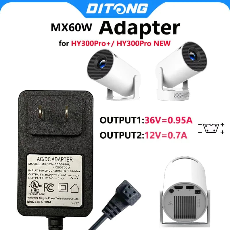 DITONG HY300pro+ projector 1.2/3m Original extended power adapter DC cable extension Suitable for Magcubic HY300 Pro+ Projector
