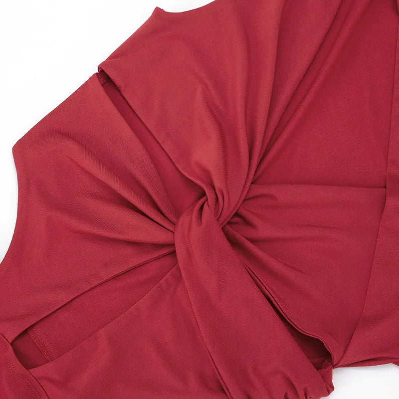 Women Solid Twist Hollow Out Patchwork High Split Bodycon Maxi Dress O Neck Sleeveless Off Shoulder Party Long Robe Evening Gown