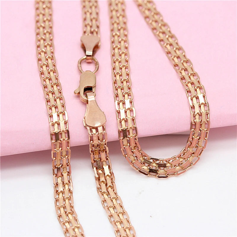 585 Purple Gold Wide Lace Chains Chunky Necklace Elegant Classic Charm new in 14K Rose Gold Engagement Ladies Jewelry Gift