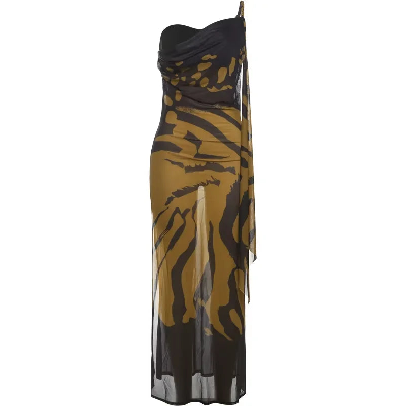 Sisterlinda Aesthetic Panelled Dresses Elegant Slash Neck Woven Strap Ribbons Side Split Maxi Bodycon Female Party New Vestidos