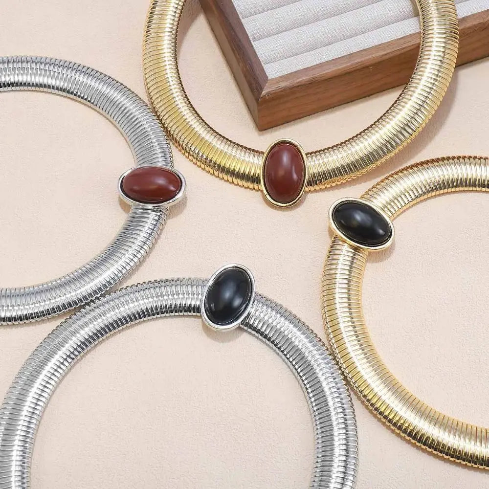 Fashion Metal Chain Chunky Choker Necklace Gold Vintage Chunky Chain Necklace Red Stone Charm Snake Bone Chain Necklace Girls