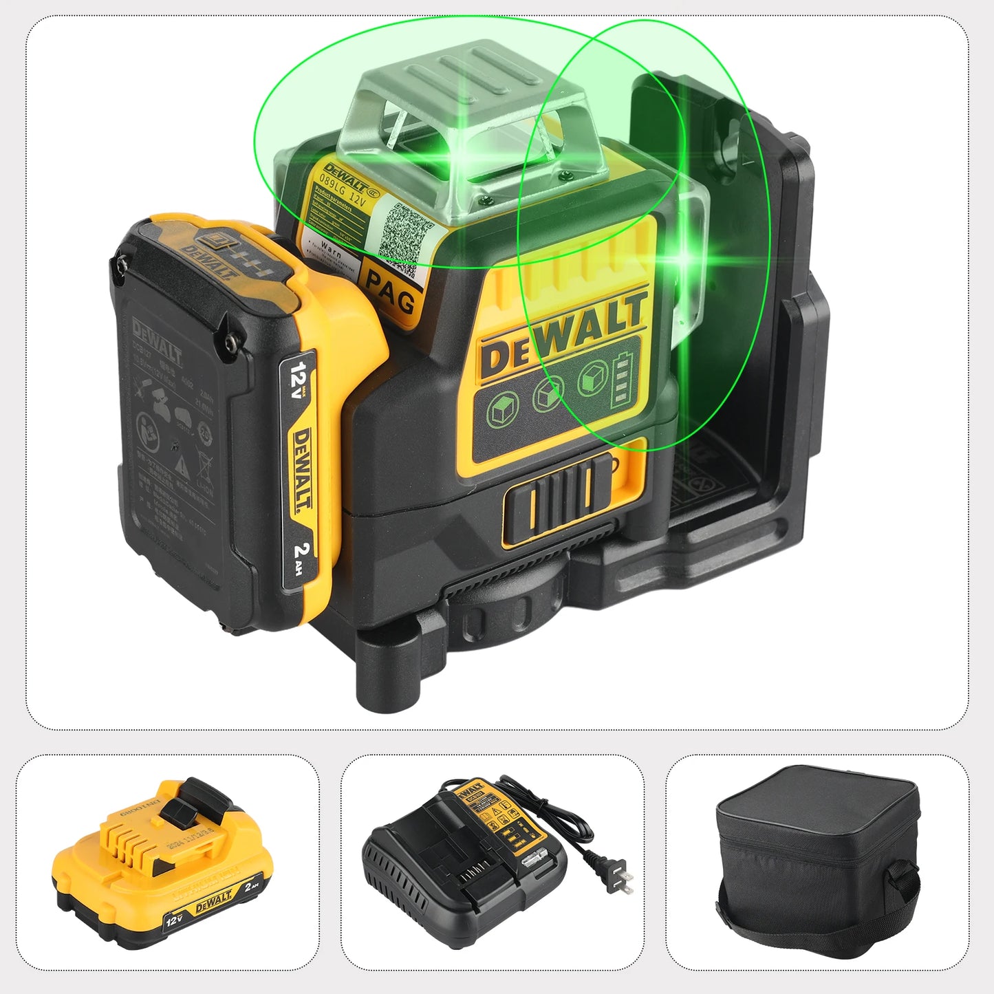 2025 Dewalt DW089LG 12 Lines 3 Sides*360 Degree Vertical 12V Lithium Battery Laser Level Horizontal Green Meter Outdoor