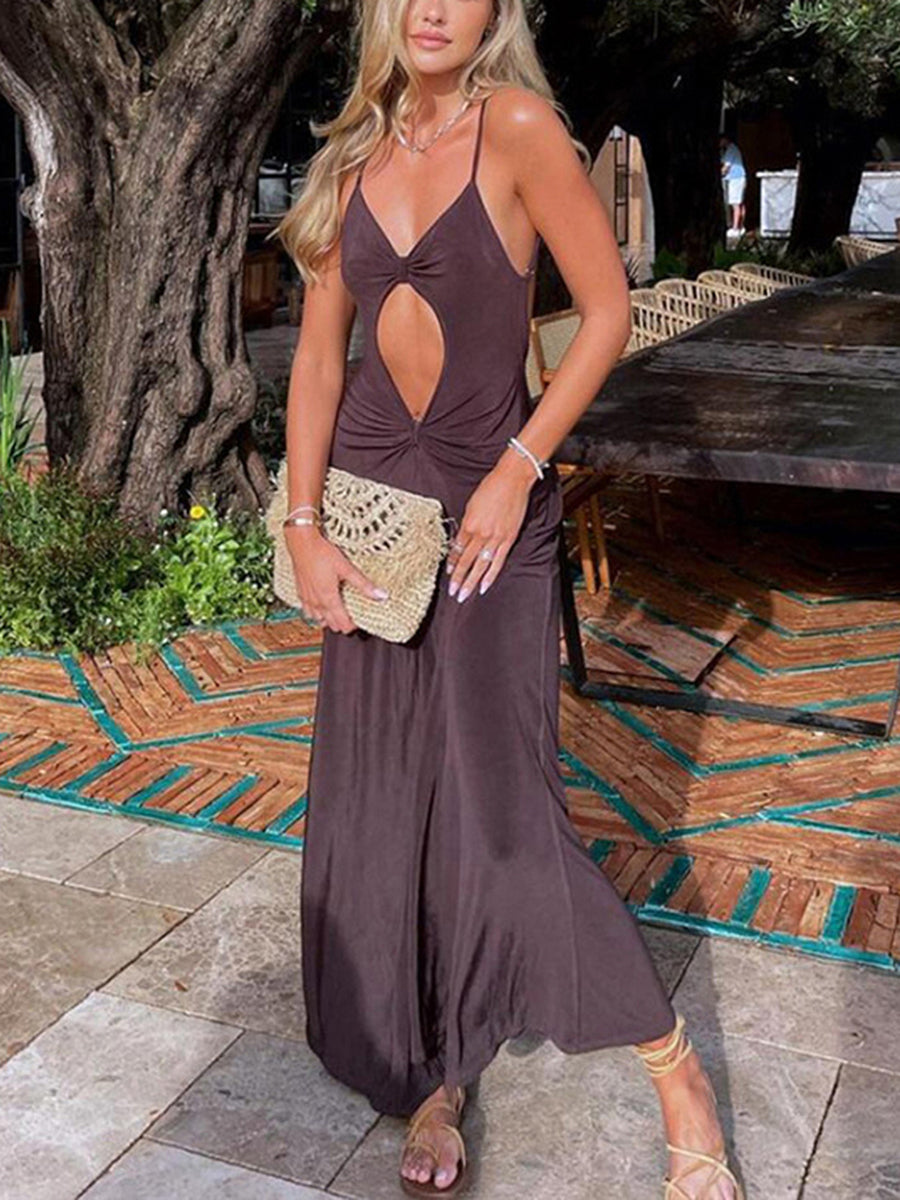 Women Cutout Backless Maxi Dress Sexy Sleeveless Split Cocktail Dresses Bodycon Spaghetti Strap Long Dress Party