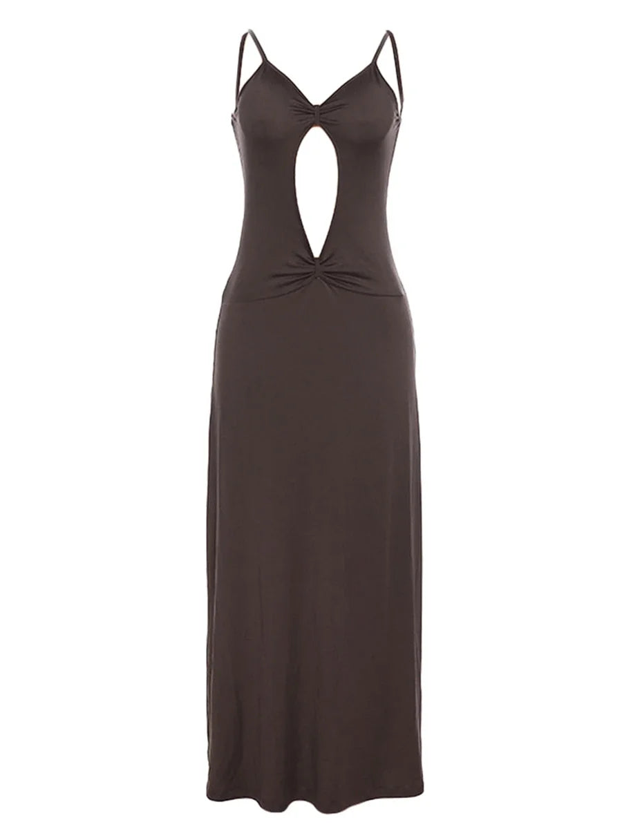 Women Cutout Backless Maxi Dress Sexy Sleeveless Split Cocktail Dresses Bodycon Spaghetti Strap Long Dress Party