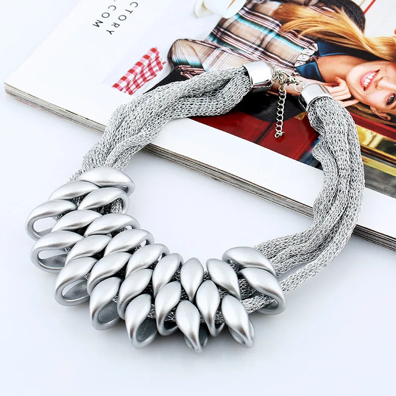 Bohemian Luxury Gold Color Net Chain Chunky Statement Necklace Women Boho Floating Charm Choker Female Jewelry Party Gift