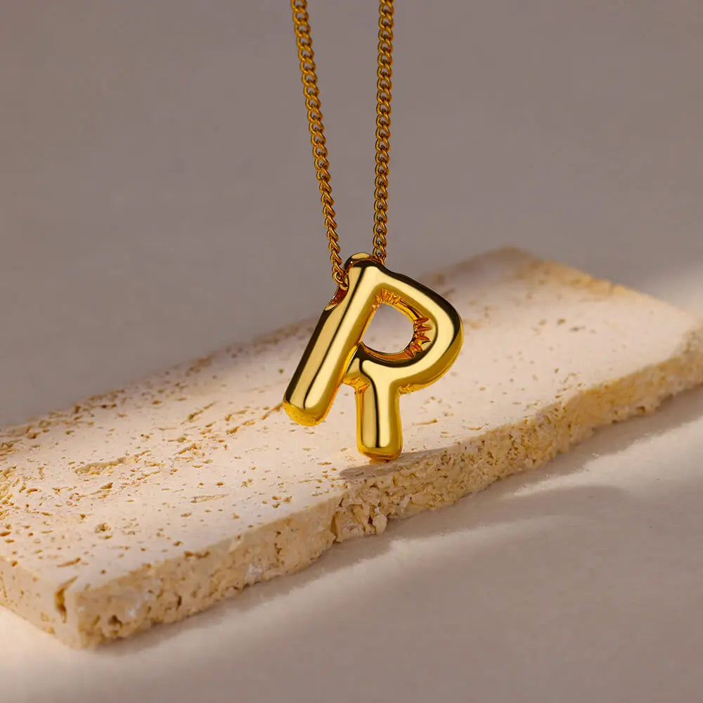 Chunky Initial Letter Pendant Necklaces For Women Gold Color Stainless Steel A to Z Charm Waterproof Jewelry Anniversary Gift