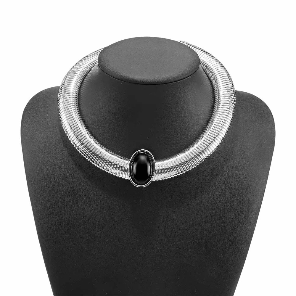 Fashion Metal Chain Chunky Choker Necklace Gold Vintage Chunky Chain Necklace Red Stone Charm Snake Bone Chain Necklace Girls