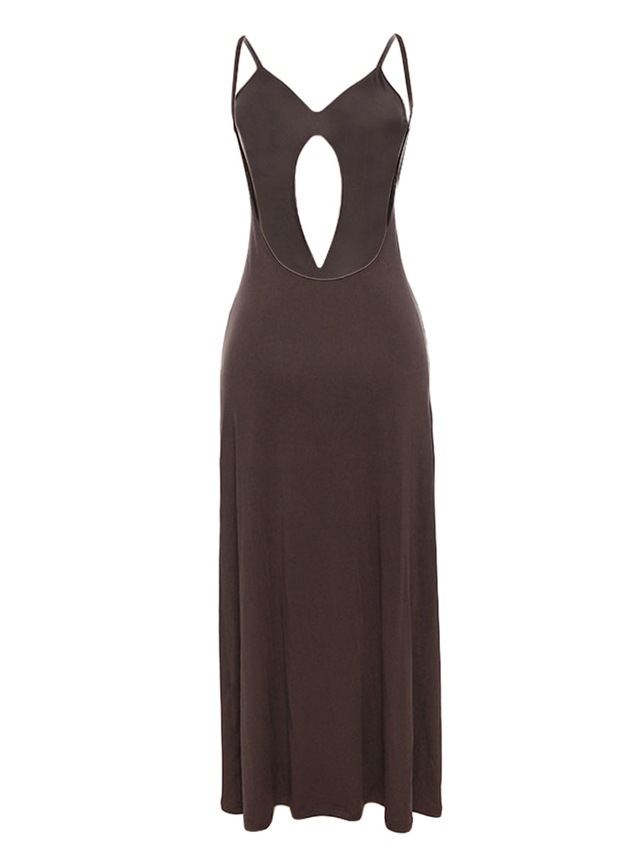 Women Cutout Backless Maxi Dress Sexy Sleeveless Split Cocktail Dresses Bodycon Spaghetti Strap Long Dress Party