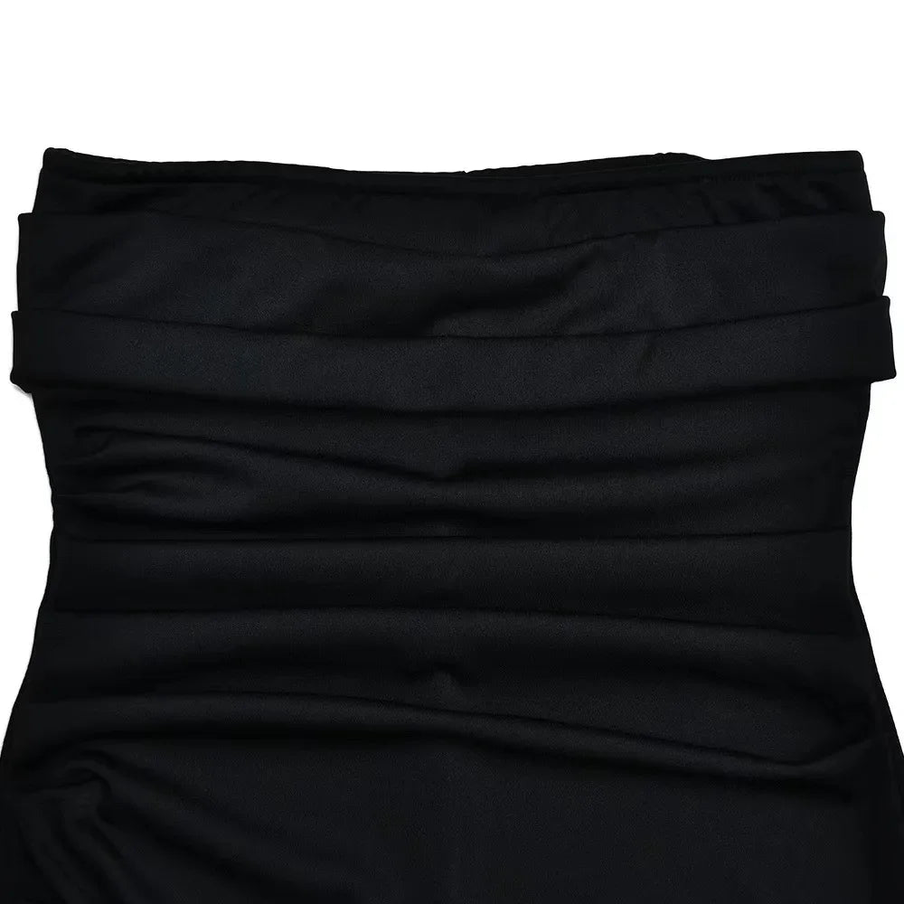 Strapless Backless High Split Maxi Dress For Women Black Off-shoulder Sleeveless Bodycon Club Party Long Dress Clothes