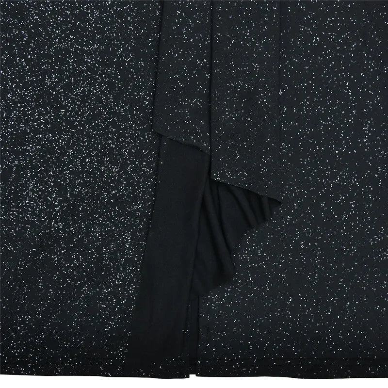 Deep V Neck Sexy Maxi Dress For Women Elegant Sparkle Long Sleeve Ruched Bodycon Split Club Party Sexy Dress