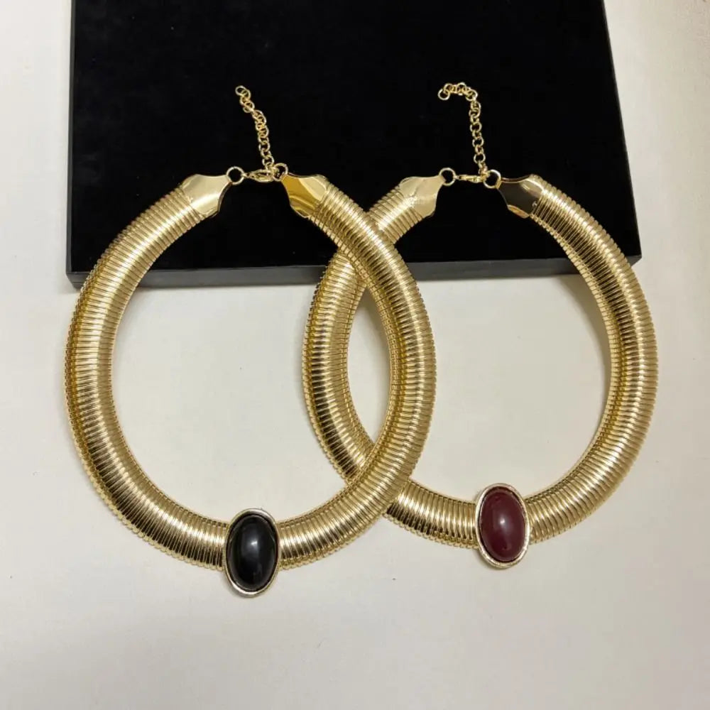 Fashion Metal Chain Chunky Choker Necklace Gold Vintage Chunky Chain Necklace Red Stone Charm Snake Bone Chain Necklace Girls