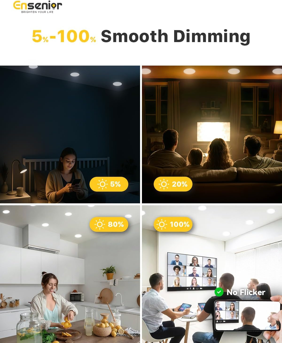 4 Pack 6 Inch LED Recessed Light, Dimmable, 5000K Daylight, 1200LM High Brightness, 12W 120V, 2 Pin, ERL-12X-ETL, Damp Rated, Ultra-Thin Canless Wafer Ceiling Light - ETL & FCC & IC