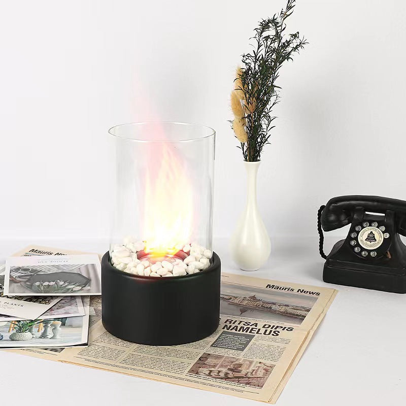 Portable Glass Decorative Alcohol Fireplace Table Lamp Desktop Indoor Modern Metal Fireplaces Black White Portable Real Fire Fireplace Lamp Outdoor