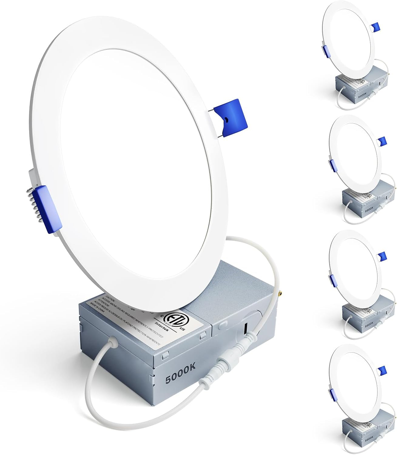 4 Pack 6 Inch LED Recessed Light, Dimmable, 5000K Daylight, 1200LM High Brightness, 12W 120V, 2 Pin, ERL-12X-ETL, Damp Rated, Ultra-Thin Canless Wafer Ceiling Light - ETL & FCC & IC